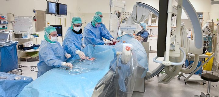 Akademiska sjukhuset är först i Sverige med att genomföra hjärtklaffoperationer i dagkirurgi med den minimalinvasiva metoden TAVI. Det innebär att patienten kan komma in på morgonen och lämna sjukhuset samma kväll. Foto: Hannes Ljunghall, Akademiska sjukhuset