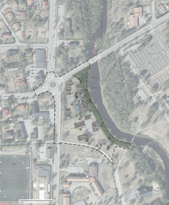 Illustration visar hur området mellan Hörneån och Industrivägen kan bebyggas.