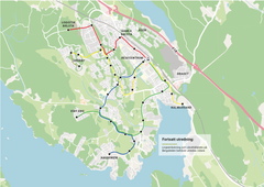 Kartan visar den nya linjesträckningen i Bålsta. Bild: Region Uppsala