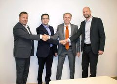 Foto: Anders Jonsson, vd Tekniska verken, Georgios Tziolas, BoreNet, Esbjörn Johansson, vd BoreNet, Jörgen Svärdh, vd Utsikt Bredband.