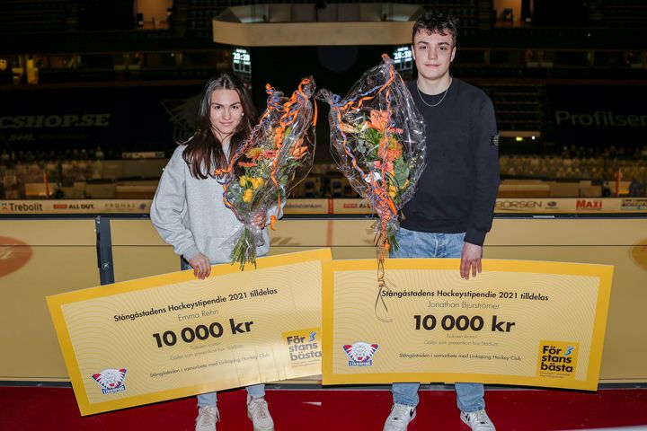 Emma Rehn och Jonathan Bjurströmer tilldelades Stångåstaden och LHC:s hockeystipendium 2021