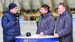 Damlandslagets förbundskapten Olle Wiberg med SVT. Bilden är fri att användas så länge fotografens namn uppges. Foto: Gert Holmér