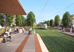 En omfattande satsning på kollektivtrafik spelar en avgörande roll för att göra Uppsala klimatpositivt till 2050. Visionsbild av White arkitekter.