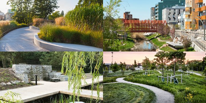 Nominerade till Landskapsarkitekturpriset 2020: Anders Franzéns park, Stockholm, Broparken, Linköping, Nordisk djungel, Lund och Paradiset, Linköping.