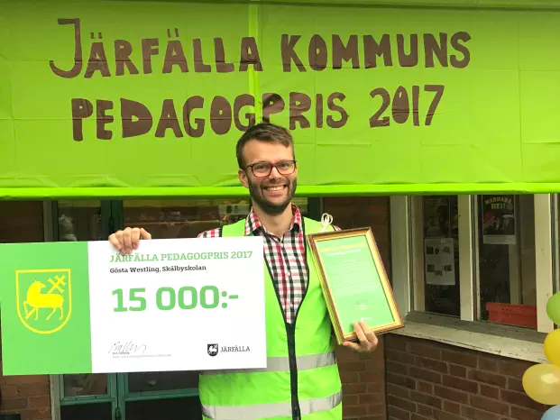 Vinnare av 2017 års Järfälla pedagogpris - Gösta Westling, lärare i förskoleklass i Skälbyskolan.