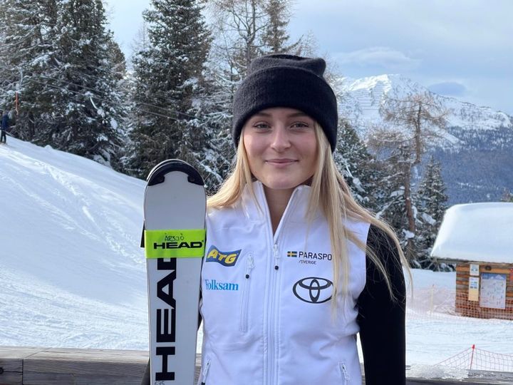 Ebba Årsjö efter seger i slalom. Det var hennes tredje världscupseger på fyra starter under världscupveckan i Schweiz.