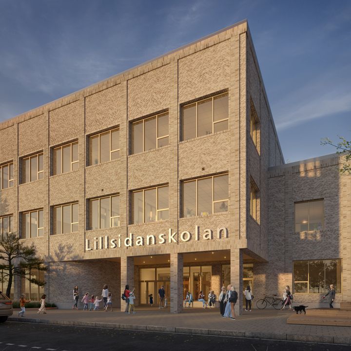 Lillsidanskolan och aktivitetscentret ska vara färdigt för att tas i bruk år 2026. Bild: Arkitema