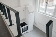 På entréplan skapas några lägenheter med loft, där det är extra hög takhöjd. Foto: Gustav Kaiser / Familjebostäder