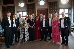 Årets Medaljörer 2013. Peter Hägg Somas, Thomas Karlsson och Torbjörn Bäck GeKås, Gudrun Sjödén, Max Hansson PayEx, Margareta Malmsten M Malmsten, Alf Tönnesson IMP, Prinsessan Désirée som överlämnade medaljerna, ordförande Johan Nordenfalk, Martin Gren Axis, Fernando Di Luca Gruppo Di Luca,Lisa Lindström Doberman och Tommy Malmsten M Malmsten.