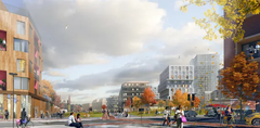 Visionsbild framtida stadskvarter i Veddesta: White arkitekter