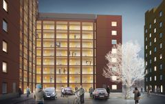 Gårdsvy Nya Strix i Solna