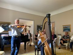 Per Drougge, violin och Malin Kjellgren, harpa bjöd på fin musik. Foto: Josefin Roos