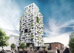 Visionsbild. Exempel på typ av hus som Ikano Vårdboende kan komma att bygga i Engelbrektsområdet i framtiden.