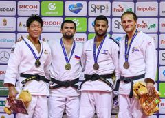 Prispallen i -81 kg på GP i Budapest, Foto: Gabriela Sabau, IJF Media.