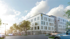 Lidl:s nya huvudkontor i Barkarbystaden, Järfälla. (Visionsbild Archus Arkitekter och Lidl)