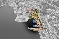 Området som pekas ut för en helt ny stadsdel kombinerar ett havsnära läge med tillgång till stadens puls. Illustration: Urban Minds/Örnsköldsviks kommun.