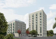 Visionsbild över kvarteret Gisslaren, 96 studentbostäder i Årsta. Källa: Vera Arkitekter