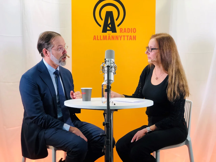 Anders Borg och Helene Ahlberg i Radio Allmännyttan på Fastighetsmässan i Göteborg
