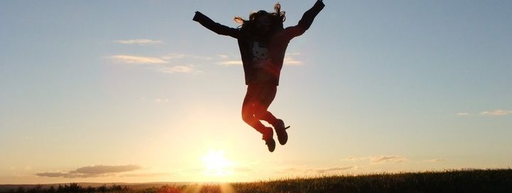 Free pic from Pixabay. Person jumping with you in sunset.