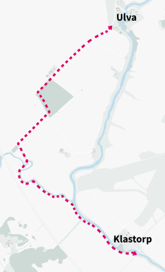 Den planerade sträckningen för gång- och cykelvägen mellan Klastorp och Ulva.