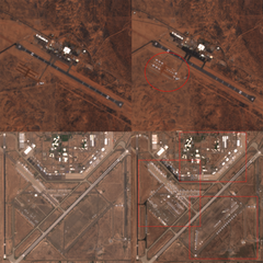 Bilden visar en jämförelse mellan maj 2019 och maj 2020. Ovan ser vi Alice Springs och nedan Roswell. Foto: Rymdstyrelsen, Copernicus Sentinel 2 och Google
