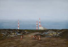 Installationer och måleri kombineras med djupgående research om sovjetsamhällets industriarv och dess mentala arkitektoniska och ekologiska efterverkningar. Pavel Otdelnov, ”Boom Barrier”, 2018,
olja på duk. Bildrättigheter: konstnären