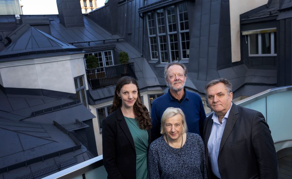 Handelns ekonomiska råd 2025. Fr v Elin Nilsson, Ulf Johansson, Cecilia Hermansson och Håkan Frisén.