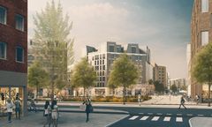 Vy mot Fontänparken och kvarteren i tredje etappen av Barkarbystaden. (Visionsbild: Tovatt Architects & Planners)