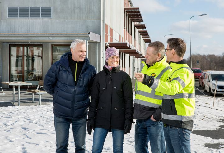 Martin Nilsen projekt/byggledare från Ramboll, Ulrika Videli från Göteborgs Stad, Lars Ögren projektledare AF, Mattias Eriksson arbetsledare AF