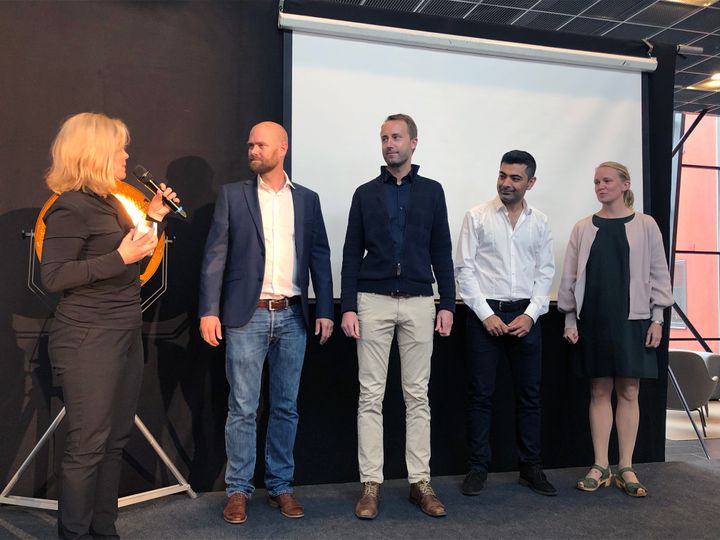 Mia Rolf, VD på Ideon Science Park och mentorskaps vinnarna Magnus Alfredsson (Proethos), Erik Andersson (Sensenode), Babak Mohammadi (Xenergic) and Helena Linge (Cicada Health).