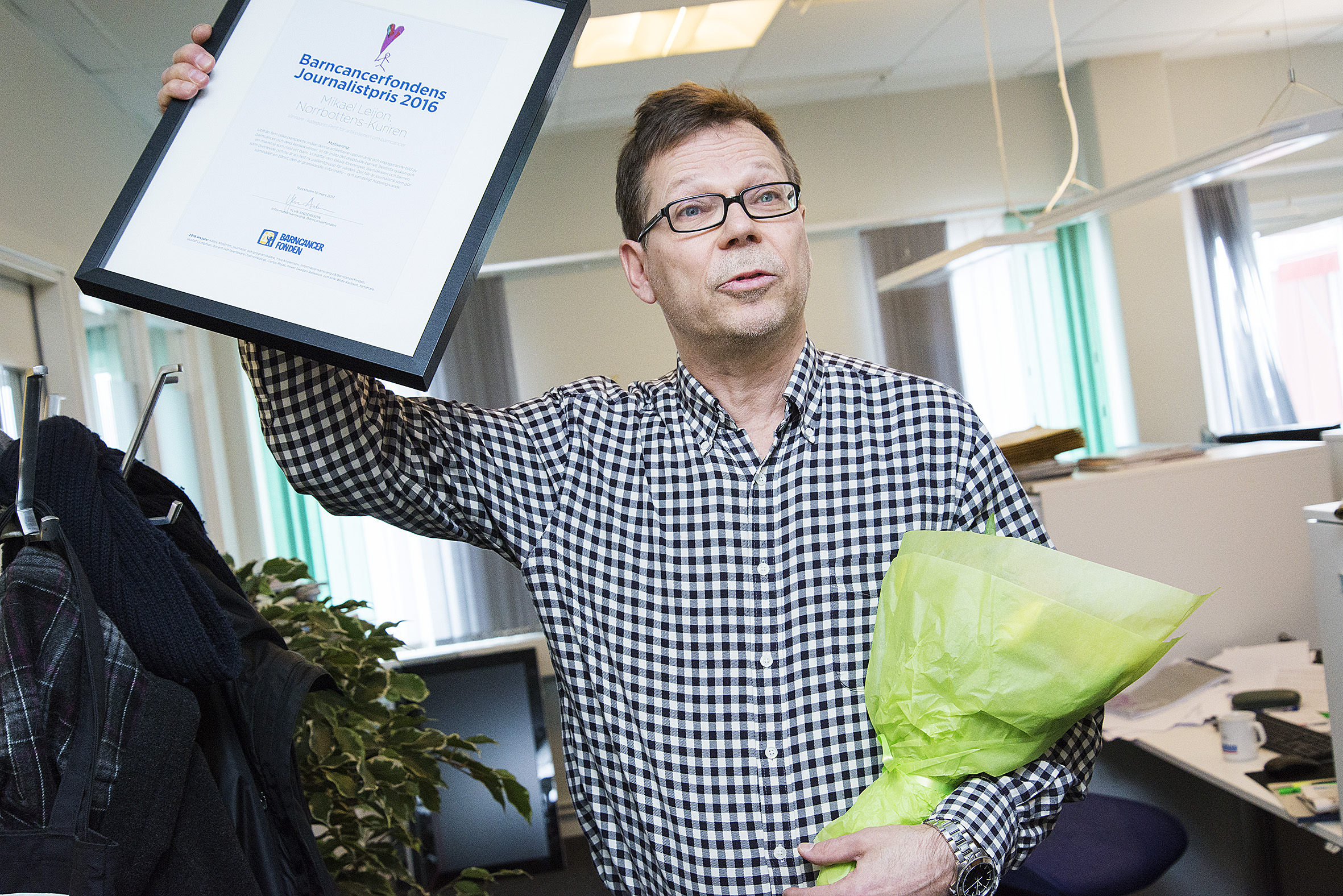 Mikael Leijon på Norrbottens-Kuriren vann Barncancerfondens journalistpris 2016.
