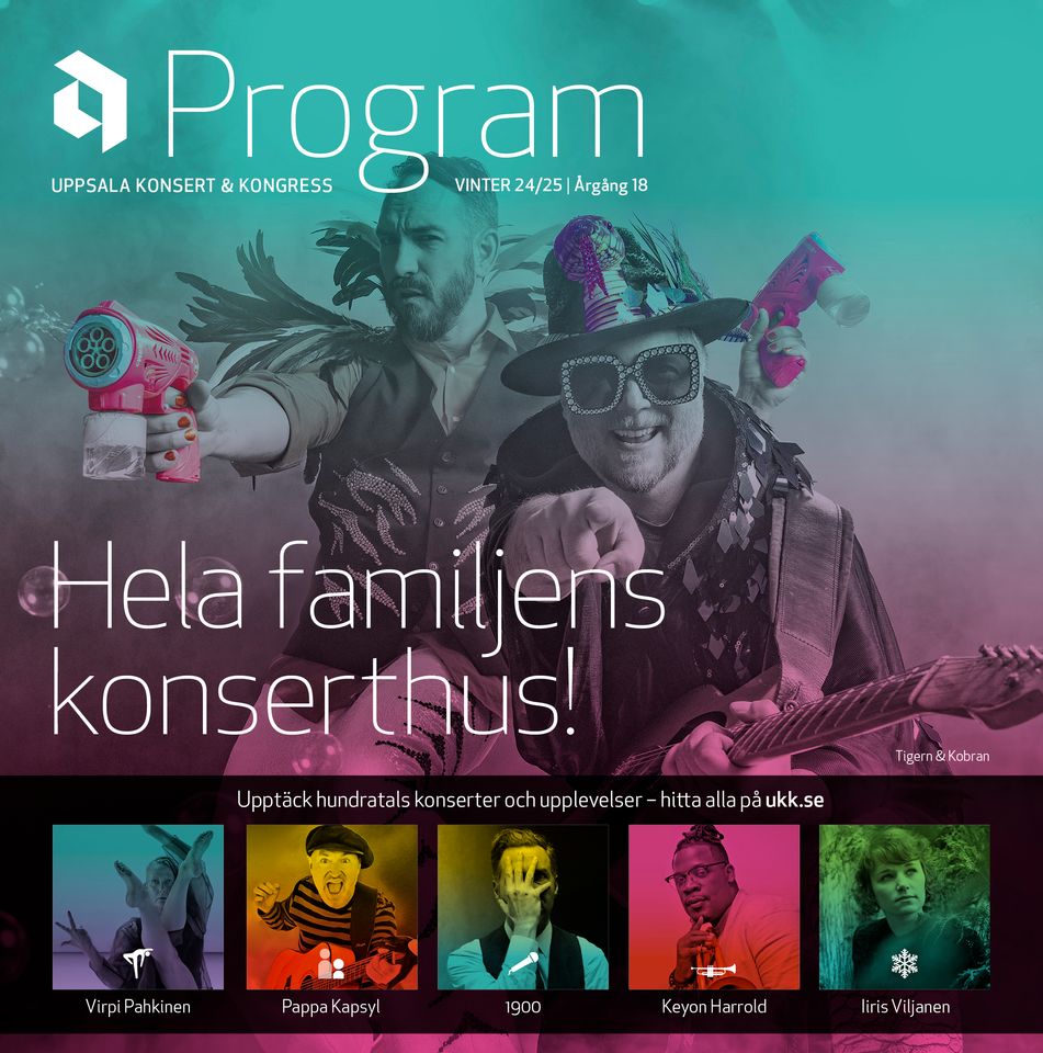 "Tigern & Kobran" pryder omslaget till vinterns program för UKK – hela familjens konserthus! Omslagsbild: Petter Karlberg