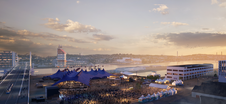 Visionsbild över festivalområdet. Foto: Stadsbyggnadsförvaltningen.