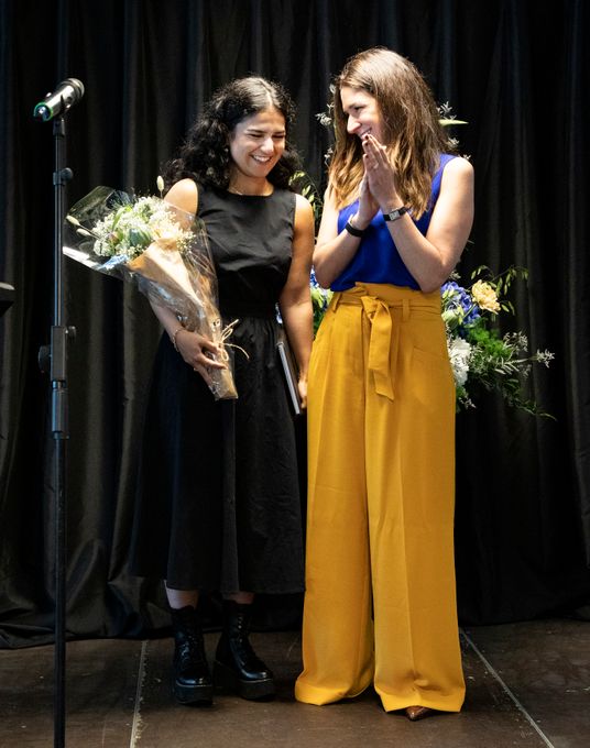 The spoken word artist Sara Nazari together with Nagin Tagavi, vice chairperson of the institute and M.C. of the official opening of the institute. Photo: Charlotte Carlberg Bärg.