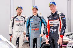 Topp tre race 1, fr.v: Lukas Sundahl, Pontus Fredriksso, Hugo Andersson.  Foto: Armin Hadzic