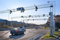 Betalstation vid utfart Liljeholmsbron. Foto: Transportstyrelsen