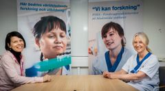 Forskningssjuksköterskor är på flera sätt spindel i nätet för kliniska studier på Akademiska sjukhuset. Från vänster: Sabine Lindén, samordnade för nätverket för forskningssjuksköterskor (FOSA) och Marie Dahlbom, forskningssjuksköterska på barnsjukhuset. Foto: Staffan Claesson
