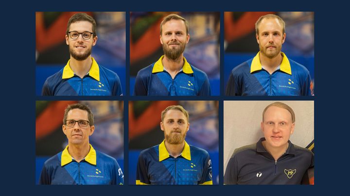 Svenska laget som är uttaget till EM: Pontus Andersson, James Blomgren, Markus Jansson, Martin Larsen, Jesper Svensson och Mattias Wetterberg.