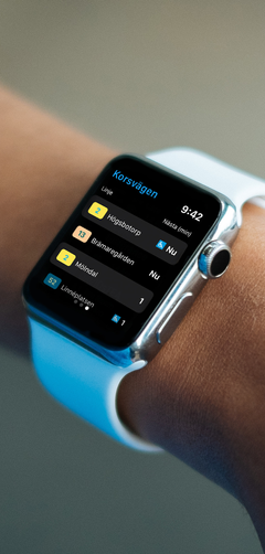 Den nya digitala avgångstavlan i Apple Watch. Foto: Västtrafik