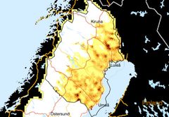Viltbetesskador i norra Norrland. Ju mörkare färg desto mer skador.