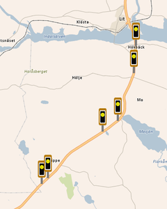 Karta Nya trafiksäkerhetskameror E45 Östersund- Lit