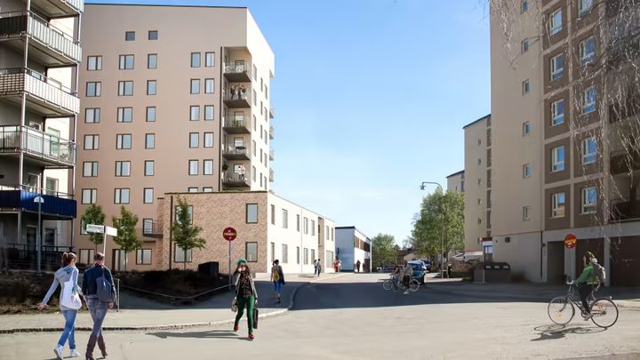 Grönskär precis vid Kärrtorps centrum får 42 lägenheter. Illustration: Tovatt Arcitects & Planners AB