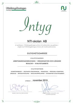 Intyg kvalitetsauktorisation från Utbildningsföretagen (Almega)