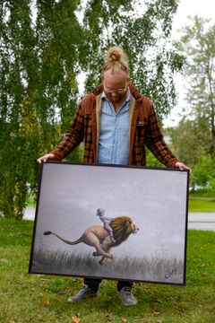 Joel Hultdins tavla "Barn och lejon".
