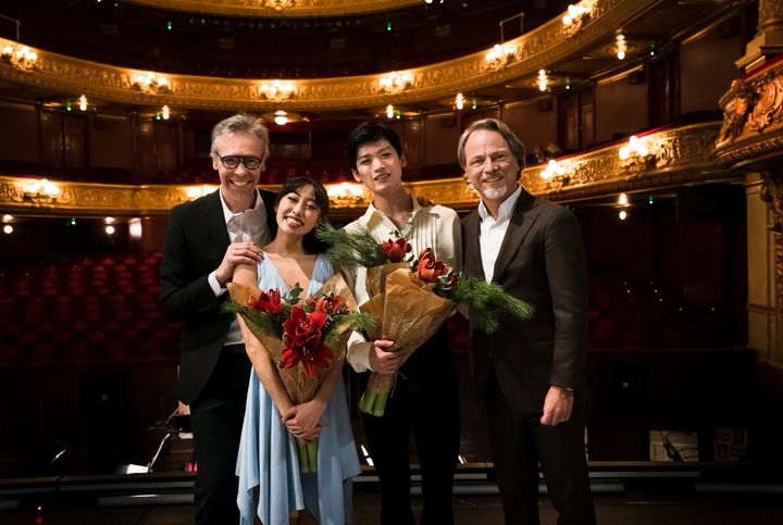 Madeline Woo and Kentaro Mitsumori, new Principal Dancers ofthe Royal Swedish Ballet. With Artistic Director Nicolas Le Riche and CEO Fredrik Lindgren. Photo: Royal Swedish Opera/Sören Vilks