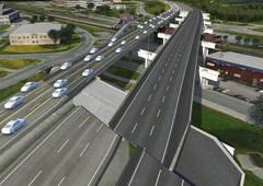 Bron som nu skjuts på plats vid Rotebro är 325 meter lång och väger 6360 ton. Illustration: MBP / Mats Björklund Produktion