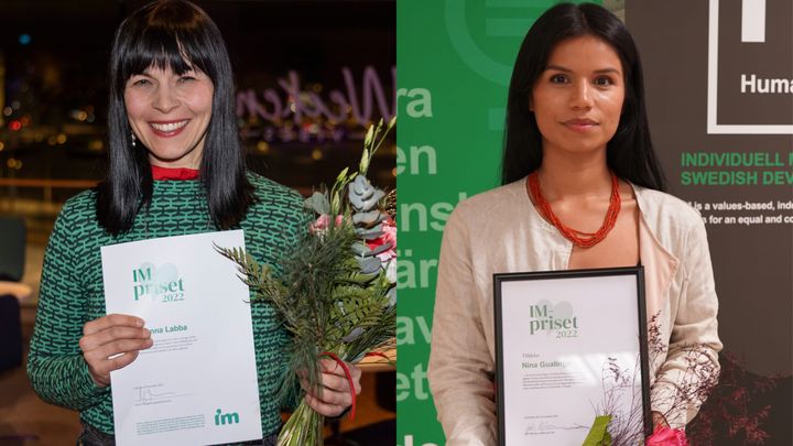 Elin Anna Labba och NIna Gualinga är årets IM-pristagare. Foto: Lennart Käck/IM och Ebba Carlson/IM