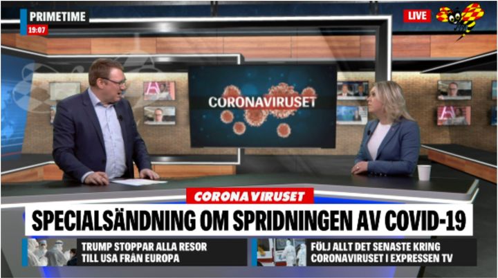 Expressens specialsändning om coronaviruset med programledare Niklas Svensson och socialminister Lena Hallengren som gäst.
