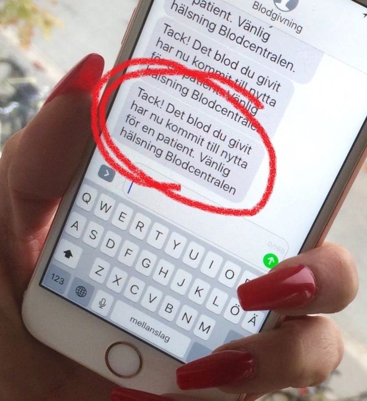 Från och med 14 november får alla blodgivare i Uppsala ett tack-sms.