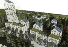 Klimatsmart uppvärmning och gröna tak kännetecknar de planerade husen på Söderhöjden/Tallbohov.